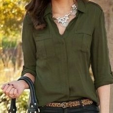 Zanzea 2016 Musim Gugur Musim Semi Blus Wanita Kerah Yg Terlipat Ke Bawah Kerah Kemeja Kasual Lengan Baju Panjang Kantong Kain Sutera Tipis Seksi Tembus Pandang Puncak Ukuran Better Blusas Hijau Tentara