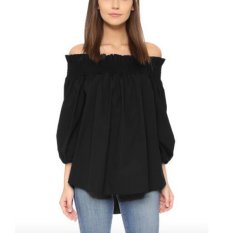 Zanzea 2016 Fashion Musim Panas Wanita Atasan Kerah Sebahu Longgar Lengan 3/4 Pesta Blusas Ukuran Plus Hitam-Intl