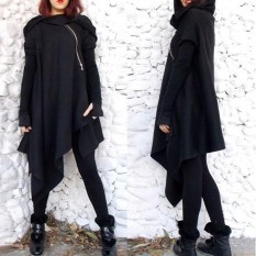 ZANZEA 2017 Autumn Oversized Long Sleeve Zipper Long Hooded Sweatshirts Loose Casual Women Asymmetric Solid Hoodies Pullover Black - intl