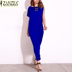 ZANZEA 2017 Fashion Wanita SATU Bahu Darpe Pesta Malam Gaun Panjang Maxi dari Bahu Dibagi Patchwork Baju Kemeja Etnis Tops (biru) -Intl