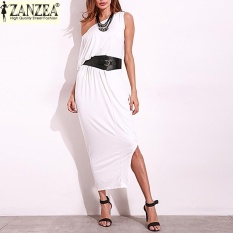 ZANZEA 2017 Fashion Wanita SATU Bahu Darpe Pesta Malam Gaun Panjang Maxi dari Bahu Dibagi Patchwork Baju Kemeja Etnis Tops (Off Putih) -Intl