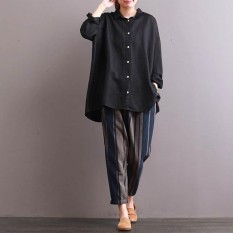 ZANZEA 2018 Casual Fashion Button Down Shirt Women Autumn Lapel Solid Long Sleeve High Low Hem Top Vintage Baggy Blouse Black
