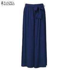 ZANZEA Celana Panjang Lebar Casual Pinggang Karet Bahan Katun Ada Ukuran Besar