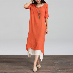ZANZEA Sprei Katun Panjang Kasual Maxi Kaftan Cewe Wanita Lengan Baju Panjang Gaun Jeruk Baru