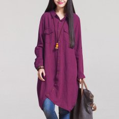 Zanzea Modis Musim Gugur 2016 Panas Wanita Lengan Panjang Jual Blus Hem Tidak Teratur Kemeja Katun Polos Kasual Longgar Blusas ukuran Better Atasan Darah-Internasional