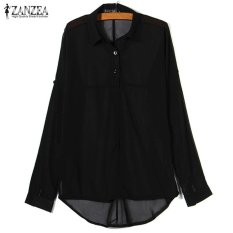 Zanzea Fashion Wanita Sheer Chiffon Kerah Blus Batwing Lengan Longgar Kemeja Kasual (hitam)-Intl