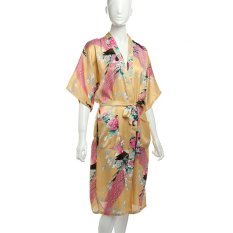 ZANZEA Kimono Japanese Long Peacock Robe satin Night dress Gown Lingerie Yellow - intl