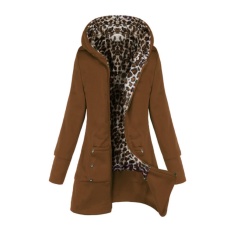 ZANZEA Baru Gaya Eropa Wanita Fashion Lengan Panjang Zipper Hooded Mantel Hangat Musim Dingin Wanita Macan Tutul Bulu Jaket Pakaian Unta-Intl