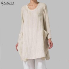 ZANZEA PLUS Wanita Lengan Panjang Asimetris Split Longgar Bergaya Atasan Kemeja Blus Beige-Intl