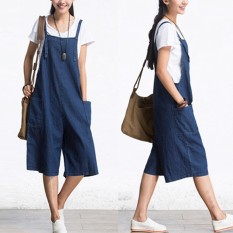 ZANZEA Romper Wanita Jumpsuit Summer Autumn Sleeveless Fashion Lebar Kaki Celana Denim Betis Panjang Vintage Overall S-5XL-Intl