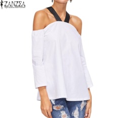 ZANZEA Wanita BoHo Halterneck Kasual Baju Atasan Blus Longgar Musim Panas Wanita 3/4 Lengan dari Bahu Pesta Club Top Blusas S-5XL (Off Putih) -Intl