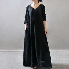 Zanzea Gaun Wanita Leher V Elegan Wanita 2016 Saku Kemeja Kasual Lengan Baju Panjang Gaun Longgar Lipit Pemukiman Retro Maksi Vestidos