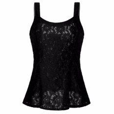 ZANZEA Wanita Renda Rompi Blus Differences Without Lengan Tanktop Tipis T-Shirt Hitam-Intl