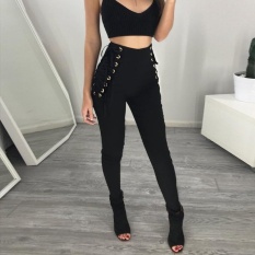 ZANZEA Plus untuk Wanita Kurus Tinggi Pinggang Tipis Elastis Celana Celana Panjang Celana Baru (Hitam)-Intl