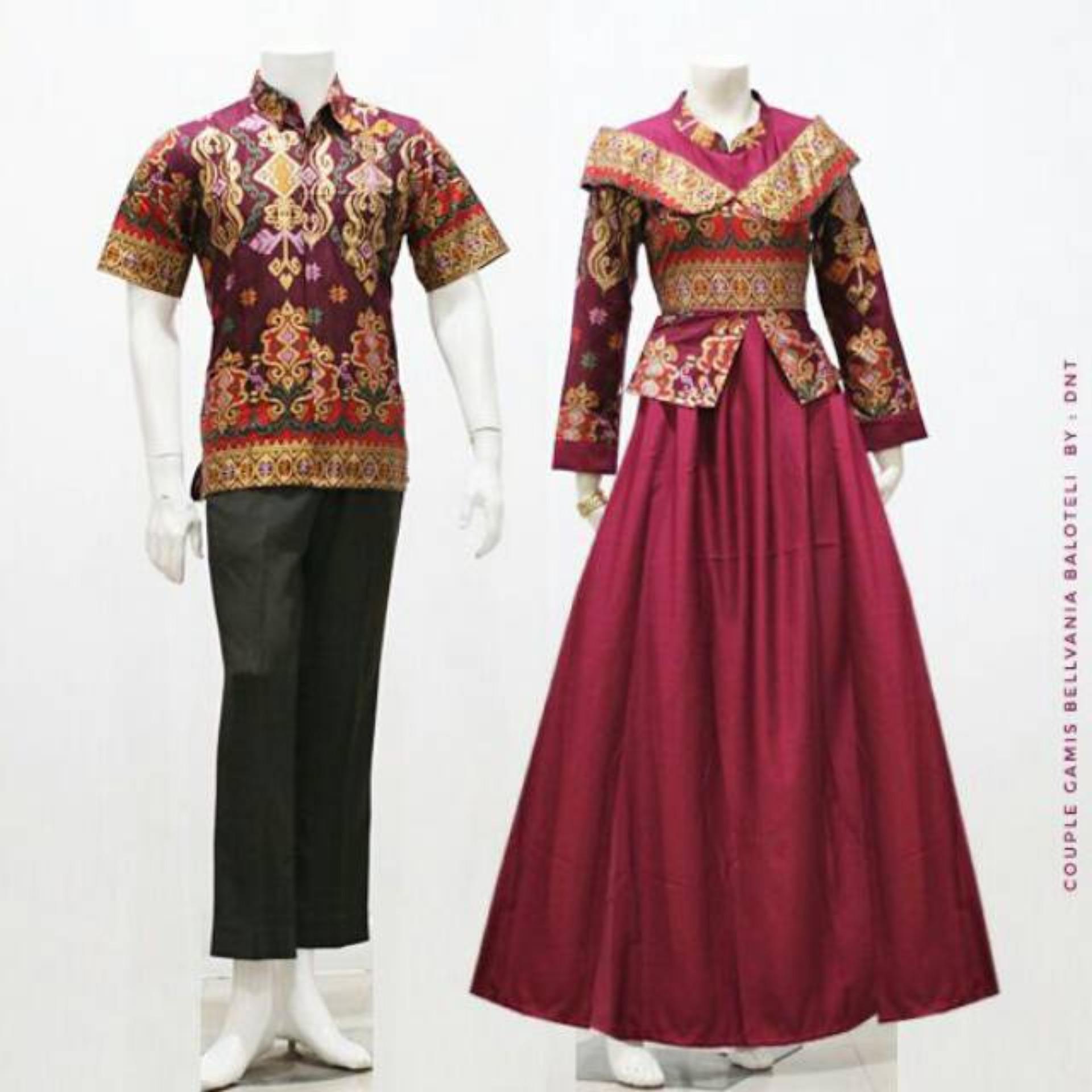 Zaviera Batik Couple Sarimbit Gamis Baju Pesta Belvania - Merah