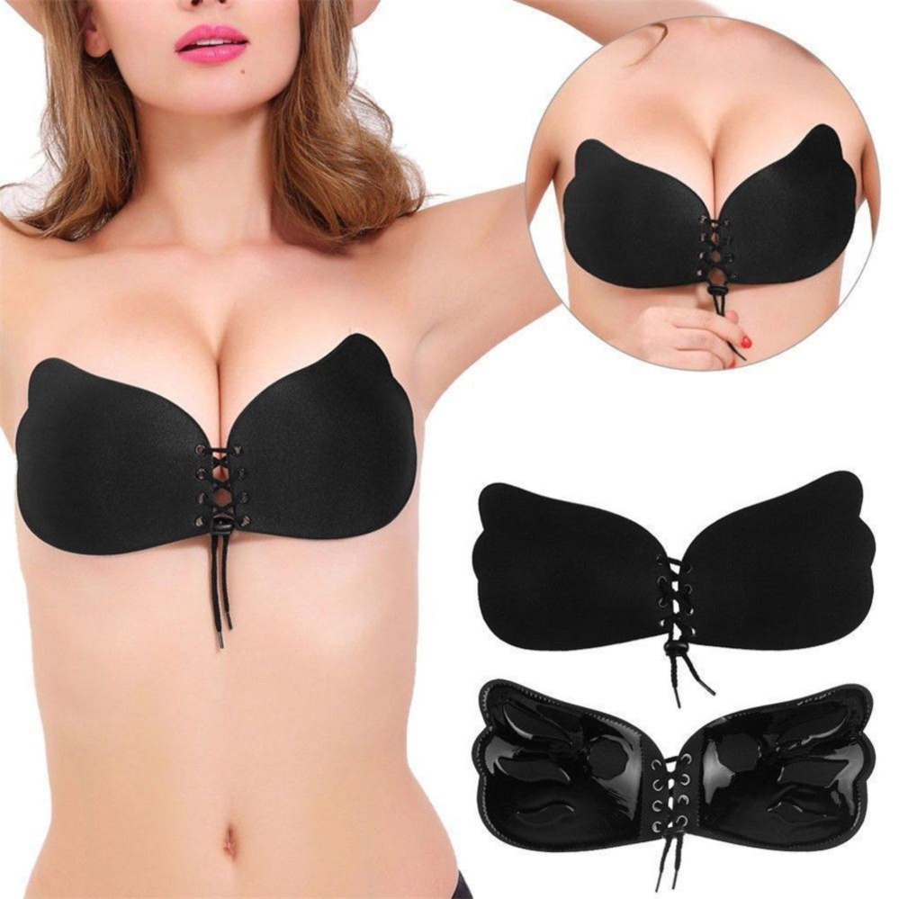 ZeeBee Invisible Bra / Angel Strapless Wings Bra / Push Up Bra Tali / Free Bra Silicone Bra -Black