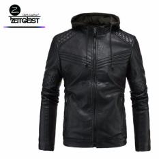 Zeitgeist Leather Black Hoodie Biker Stylish Jaket Kulit Sintetis (NW-03)