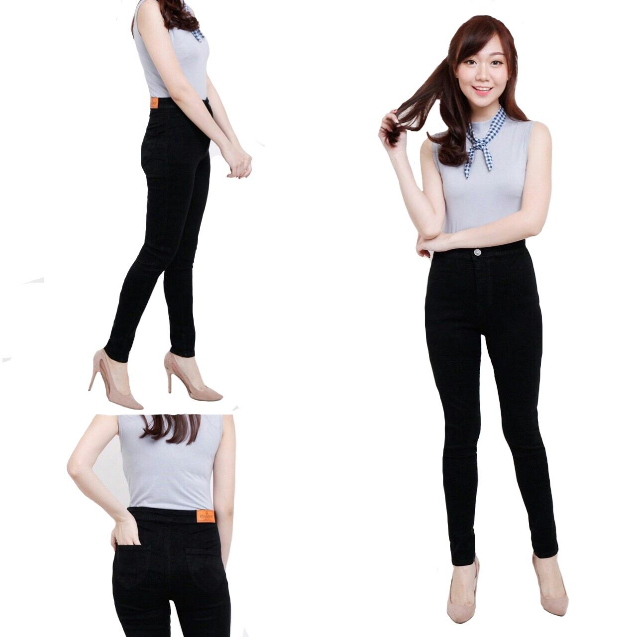 ZFASHION Celana Jeans Wanita Terbaru High Waist Black Hitam Polos 27-34