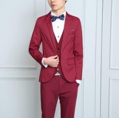 Zh Kenyamanan Cocok Pria Tiga Buah Badan Body Karir Bisnis Western Gaun Groom Pernikahan Gaun (Tiga Set) merah-Internasional
