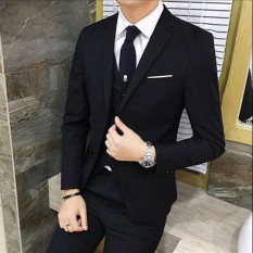 Zh Pria Tiga Potong Setelan Bisnis, Profesional Setelan Gaun Groomsman, Groom Gaun Pengantin (Tiga Set) hitam-Internasional