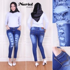 ZJeans Celana Jeans Wanita Terbaru Premium Quality Skinny Sobek Biru 27-34