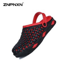 ZNPNXN Men'S Shoes Summer Style Plastic Slippers Garden Shoes In Summer Shoes Men Solid Color Adhesive Shoes Mens Shoes Size 40-45 Yards (Black & Red)