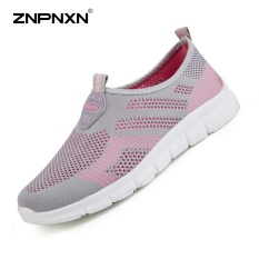 ZNPNXN KAUS Wanita Sepatu Super Light Running Shoes Flat Sepatu Wanita Kain Bersih Sepatu Nyaman Breathable Slip-On Shoes Wanita Sapato Feminino Ukuran 36-40 Meter (Pink & Gray) -Intl