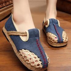 ZNPNXN KAUS Wanita Thailand Sepatu Straw Sepatu Silp-on Sepatu Mocassins & Loafer (Biru)