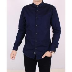 Zoeystore 5113 Kemeja Polos Exclusive Pria Lengan Panjang Baju Kemeja Polos Kerja Kantoran Cowok Biru Navy