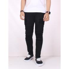 Zoeystore 5363 Celena Jeans Panjang Pria Celana Jeans Skinny Cowok Black Cut Simple Celana Jeans Slimfit Denim Motif Sobek -Stretch