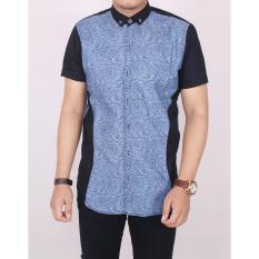 Zoeystore 5453 Kemeja Kombinasi Printing Pria Lengan Pendek Baju Kemeja Pantai Cowok Santai Kemeja Pria Kerja Kantoran Exclusive Blue