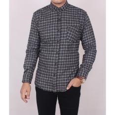 Zoeystore 5433 Kemeja Flanel Exclusive Pria Lengan Panjang Baju Kemeja Flannel Cowok Kerja Kantoran Hitam Kotak Putih
