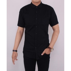 Zoeystore1 5195 Kemeja Pria Polos Lengan Pendek Baju Kemeja Fomal Cowok Exclusive Hitam