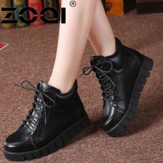 ZOQI Martin Boots Musim Gugur And Musim Dingin Kulit Flat Boots (Hitam)