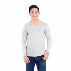 Zos Kaos T-Shirt Distro Atasan Pria Lengan Panjang V Neck Bisa Untuk Kaos Sablon - Abu Muda