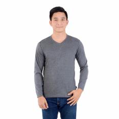 Zos Kaos T-Shirt Distro Atasan Pria Lengan Panjang V Neck Bisa Untuk Kaos Sablon - Abu Tua