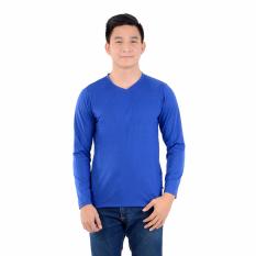 Zos Kaos T-Shirt Distro Atasan Pria Lengan Panjang V Neck Bisa Untuk Kaos Sablon - Biru