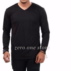 Zos Kaos T-Shirt Distro Atasan Pria Lengan Panjang V Neck Bisa Untuk Kaos Sablon - Hitam