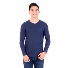Zos Kaos T-Shirt Distro Atasan Pria Wafer Lengan Panjang - Biru Dongker