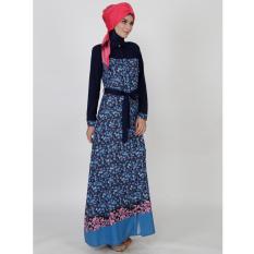 Zoya Dress Muslimah - Marwa Flower Print Dress Navy