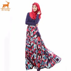 Zrong 2017 Fashion Women Muslim Slim Elegant Skirt Floor-Length Patchwork Floral Pattern Abaya Jubah Dress (Dark Blue)
