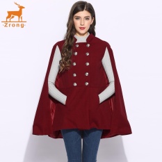 Zrong Casual Wanita Berdiri Kerah Double Breasted Kantong Solid Jubah Mantel Outdoor Mantel (Merah Anggur)-Intl
