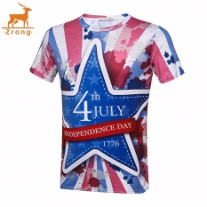 Zrong Tanggal Hari Kemerdekaan Printed Round Leher Lengan Pendek T-Shirt (Biru)-Intl