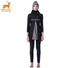 Zrong Hot Jual Muslim Women's Three-Piece Swimwear Lengan Panjang Baru Konservatif Swimsuit Beachwear (Grey) -Intl