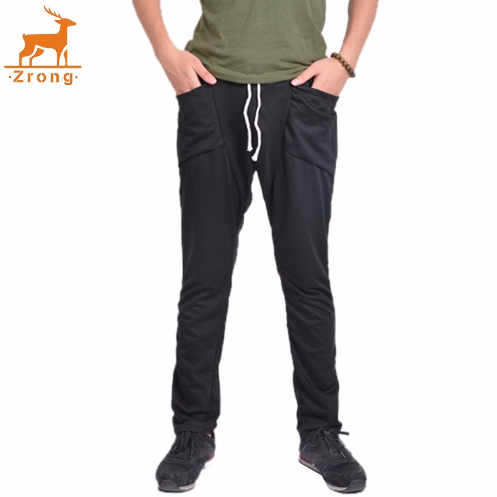 Zrong Baru Pria Reguler Fit Olahraga Harem Celana Tas Jogging Celana (Hitam)-Intl