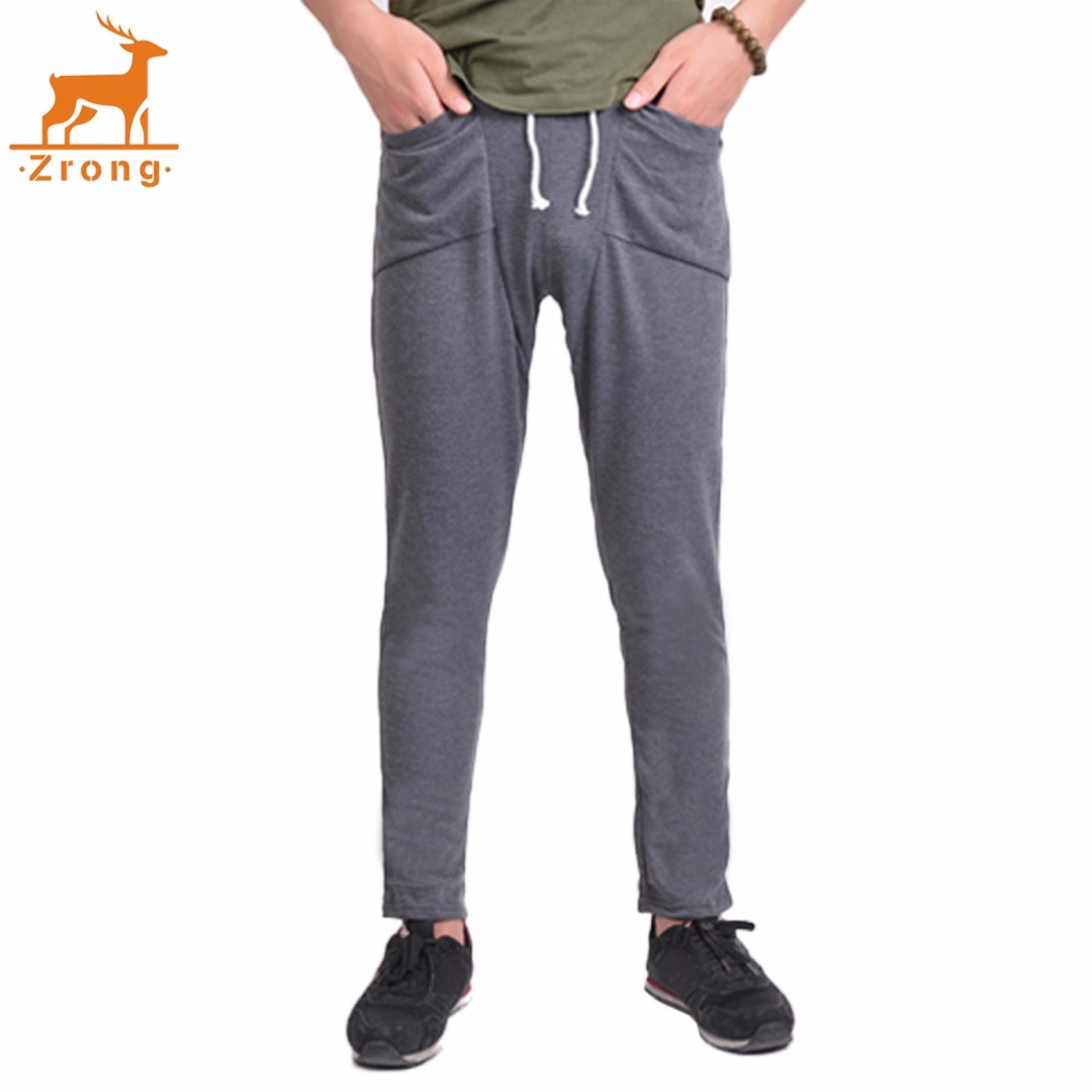 Zrong Baru Pria Reguler Fit Olahraga Harem Celana Tas Jogging Celana (Abu-abu)-Intl