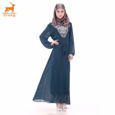 Zrong Wanita untuk Wanita Muslim Klasik Bordir Long Muslimah Jubah Dress-Intl