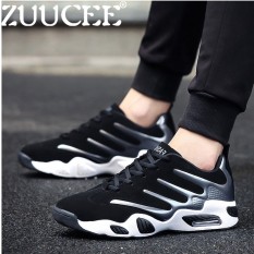 Zuucee Modis Pria Rendah Cangkir Bola Keranjang Sepatu Kasual Olahraga Sneakers Sepatu Bantalan Udara (Abu-abu Hitam)-Internasional