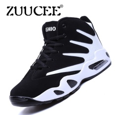 ZUUCEE Pria Musim Dingin Tinggi Top Sepatu Bola Basket Causion Olahraga Sneakers (Putih Hitam)-Intl