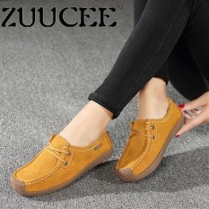 ZUUCEE sepatu datar ukuran besar, laces Suede Sepatu tunggal sepatu kulit